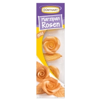 16 pcs Marzipan roses with leaves, gold