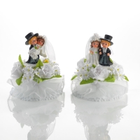 2 pcs Poly bride and groom, small, with 2 babies in base