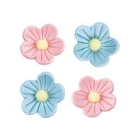96 pcs Small sugar flowers, blue and pink
