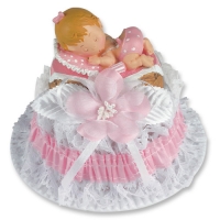 2 pcs Christening set with baby in basket, blue