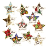 12 pcs Decor plaque star  Frohe Weihnachten , assorted