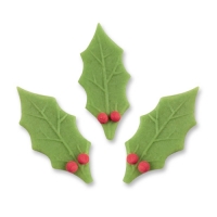 100 pcs Marzipan holly leaves with berries