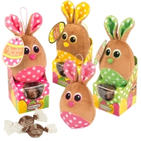 12 pcs Plush bunny on box filled with pralines, assorted