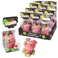 15 pcs Marzipan piglets on clover leaf  in cellophane bag