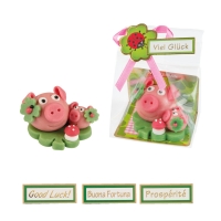 16 pcs Lucky pig with piglet on clover leaf