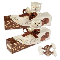 12 pcs Porcelain owl on box filled with pralines