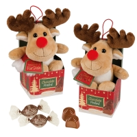 12 pcs Large plush elk in box filled with praline