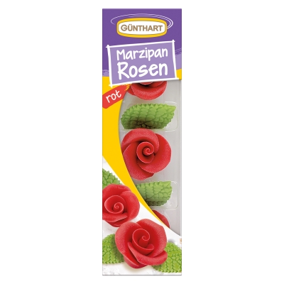 16 pcs Marzipan roses with leaves, red 