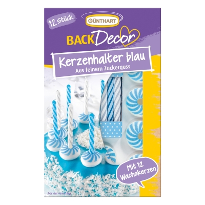 15 pcs Sugar candle holders with candles, blue-white 