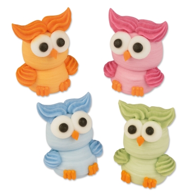 48 pcs Sugar owls, assorted, 3D 