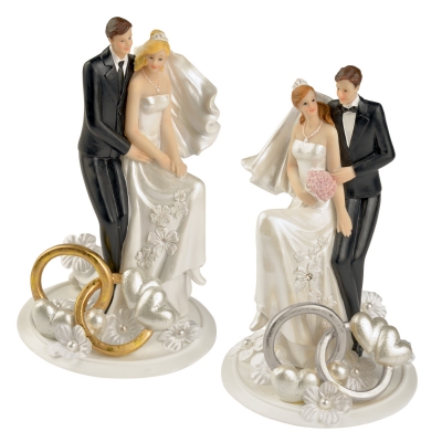 2 pcs Polyresin wedding couple top with rings 