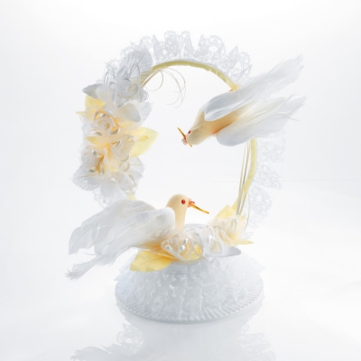 Wedding top with doves, champagner colored 
