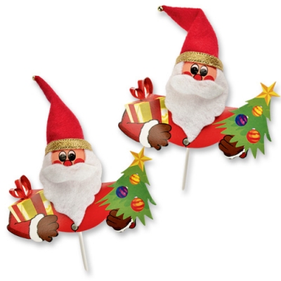 60 pcs Chenille Santa on stick, with red and gold trees 