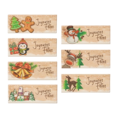 24 pcs Decor plaque  Joyeuses Fêtes , assorted 