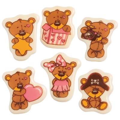 96 pcs Teddy bears, white chocolate, assorted 