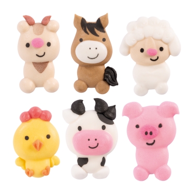 72 pcs Sugar farm animals, flat, assorted 