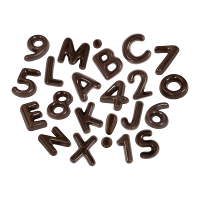 395 pcs Letters A-Z and numbers 0-9, dark fat glaze 