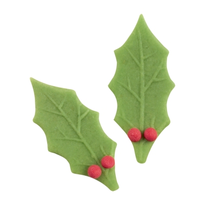 100 pcs Marzipan holly leaves with berries 