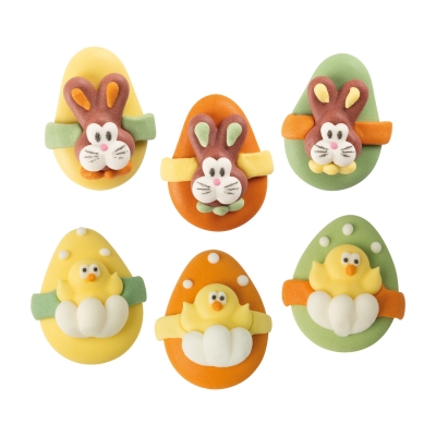 72 pcs Sugar Easter eggs bunnies & chicks, flat 