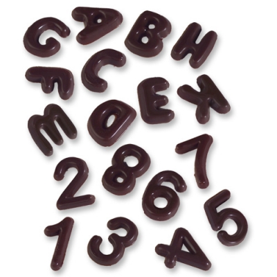 410 pcs Letters A-Z and numbers 0-9, dark chocolate, various 