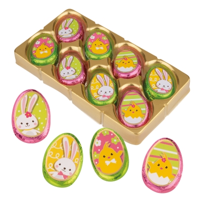 48 pcs Chocolate eggs with Easter motives, assorted 