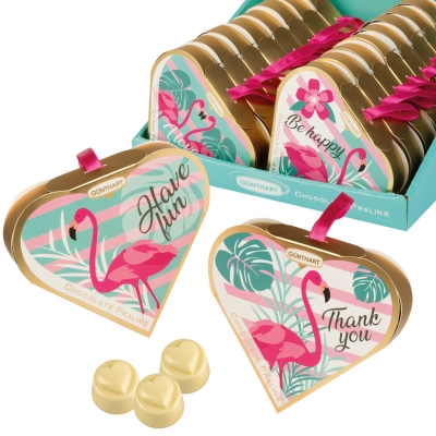 16 pcs Heart praline gift Flamingo, with chocolate pralines 